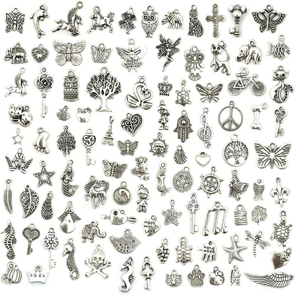 ❤️❤️  NEW Wholesale Bulk Lots 100 Pieces   Jewelry Making Silver Charms Mixed